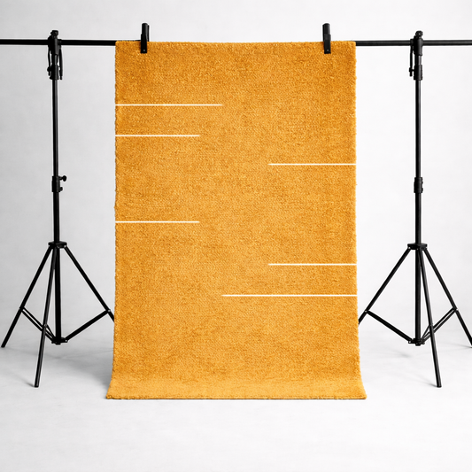 KÄSINKUDOTTU OLOHUONEEN MATTO - RAIDALLINEN SINAPINKELTAINEN