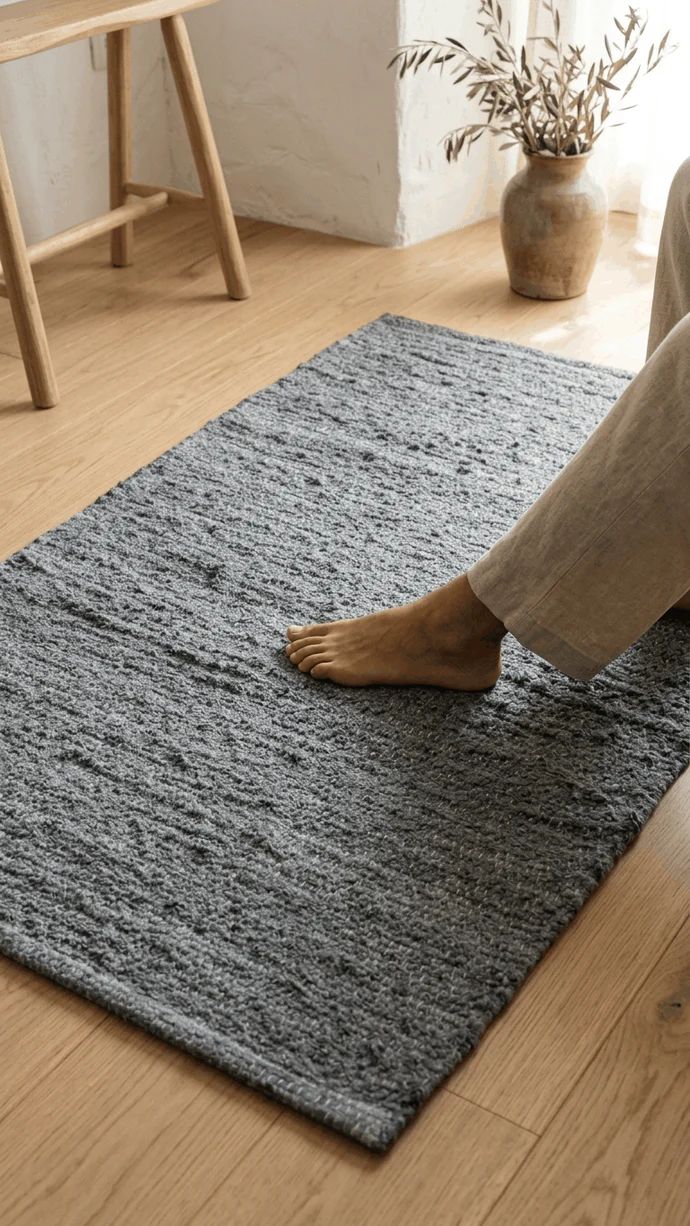 KÄSINKUDOTTU OLOHUONEEN MATTO - SINIHARMAA