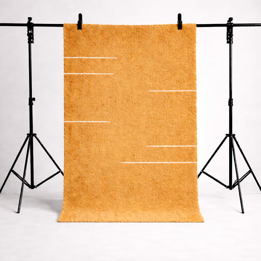 KÄSINKUDOTTU OLOHUONEEN MATTO - RAIDALLINEN SINAPINKELTAINEN