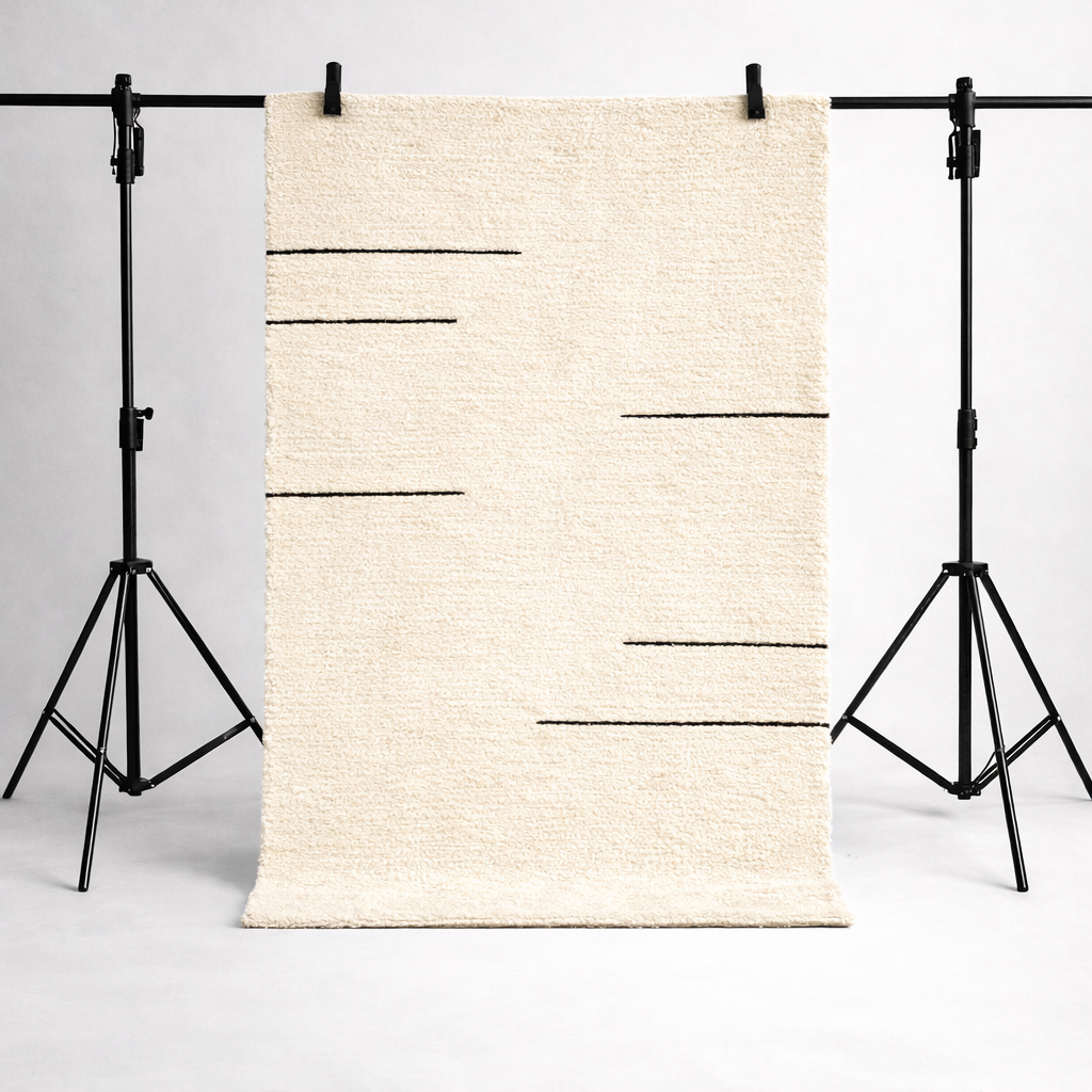 KÄSINKUDOTTU OLOHUONEEN MATTO - VALKOINEN RAIDALLINEN