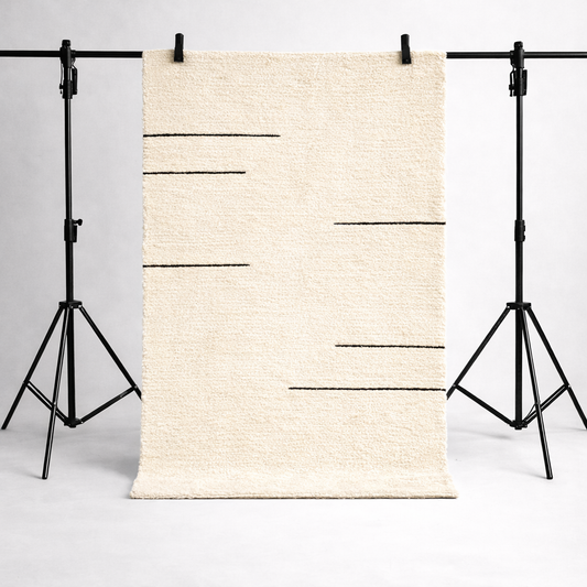 KÄSINKUDOTTU OLOHUONEEN MATTO - VALKOINEN RAIDALLINEN