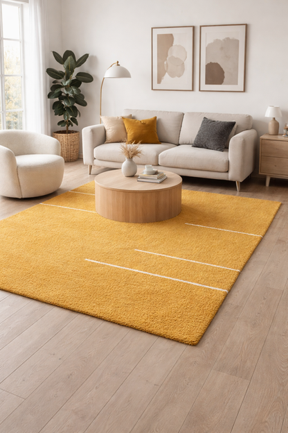 KÄSINKUDOTTU OLOHUONEEN MATTO - RAIDALLINEN SINAPINKELTAINEN